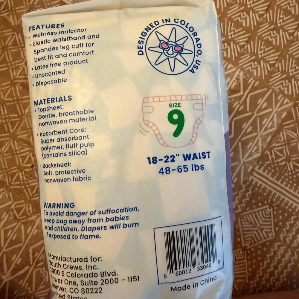 Youth Crews Youth Diapers Size 9 – 24 Pack – New Sealed - Picture 4 of 8